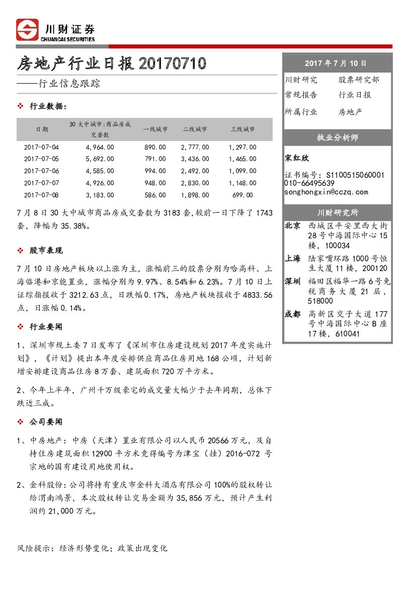 川财证券：房地产行业日报：行业信息跟踪