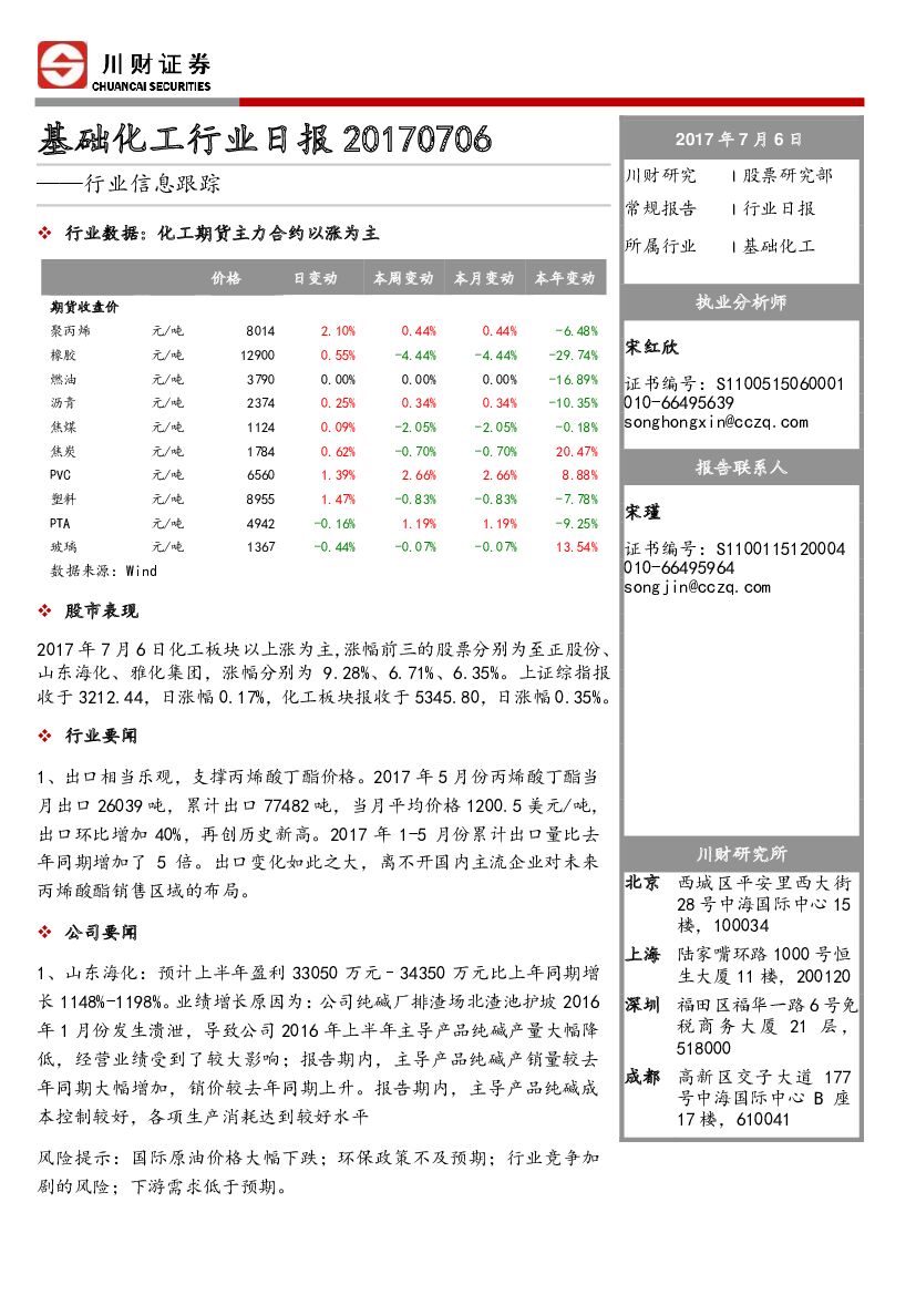川财证券：基础化工行业日报