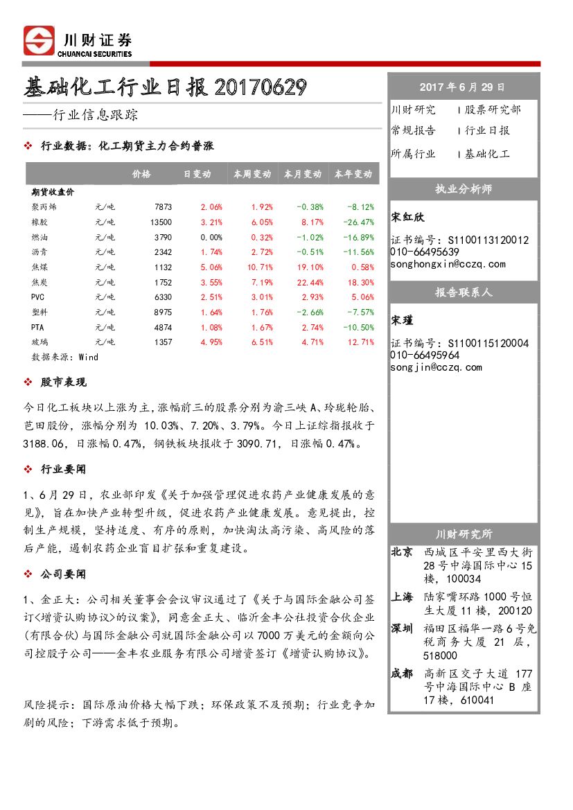 川财证券：基础化工行业日报