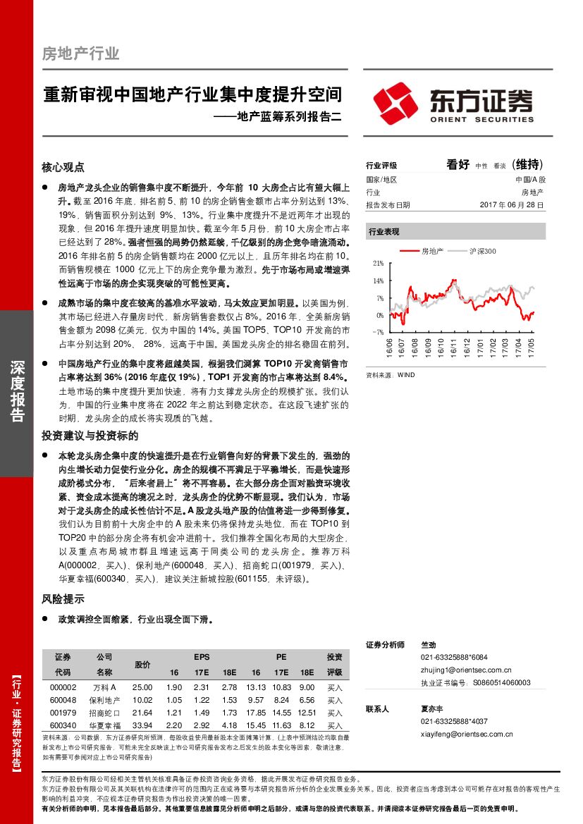 东方证券：地产蓝筹系列报告二：重新审视中国地产行业集中度提升空间