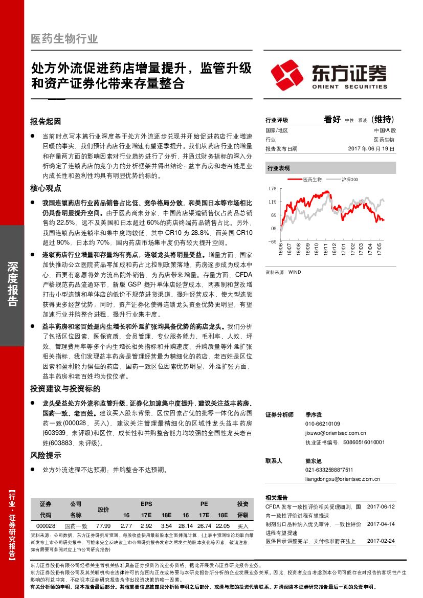 东方证券：医药生物行业深度报告：处方外流促进药店增量提升，监管升级和资产证券化带来存量整合