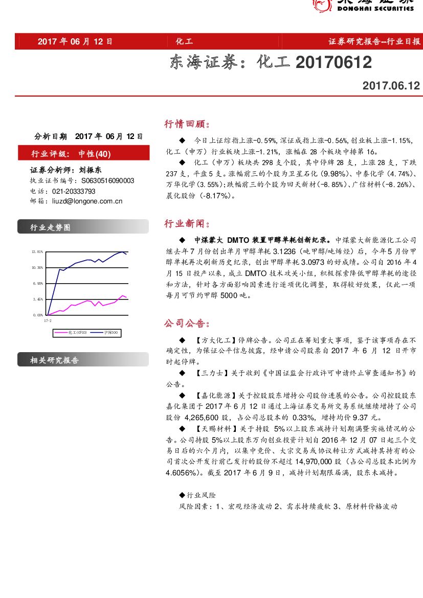 东海证券：化工行业日报