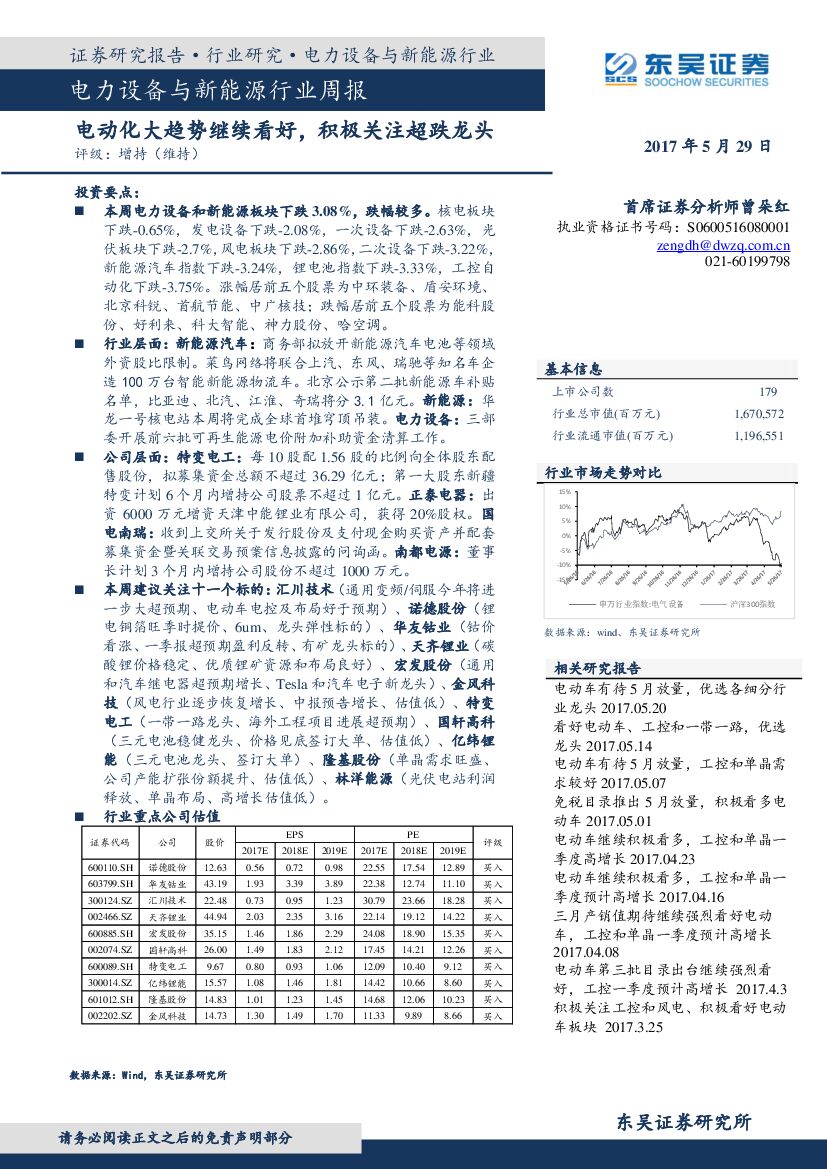 东吴证券：电力设备与新能源行业周报：电动化大趋势继续看好，积极关注超跌龙头