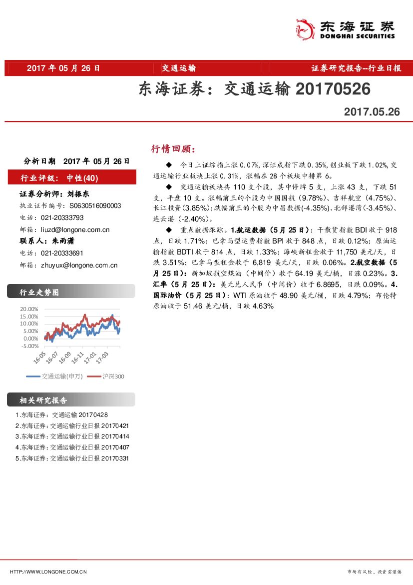 东海证券：交通运输行业日报