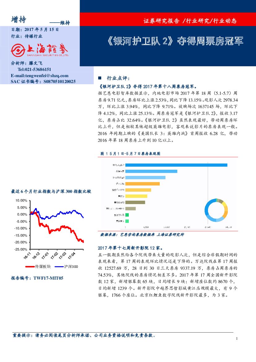 上海证券：《银河护卫队2》夺得周票房冠军