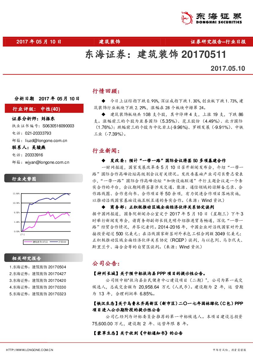 东海证券：建筑装饰行业日报