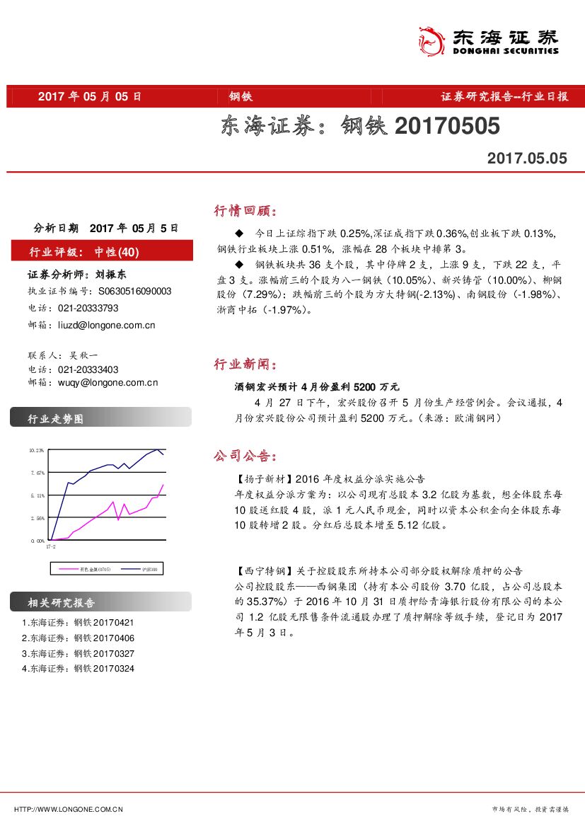 东海证券：钢铁行业日报