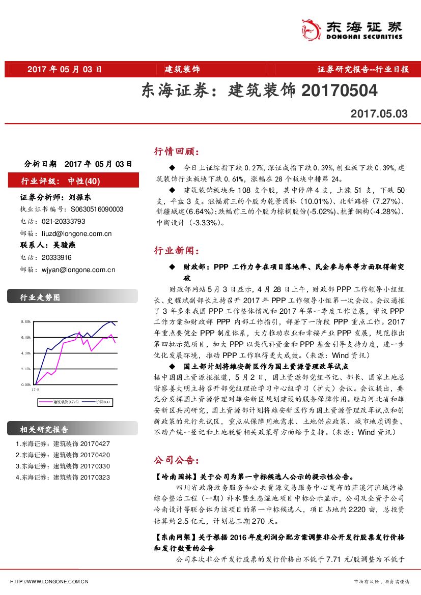 东海证券：建筑装饰行业日报