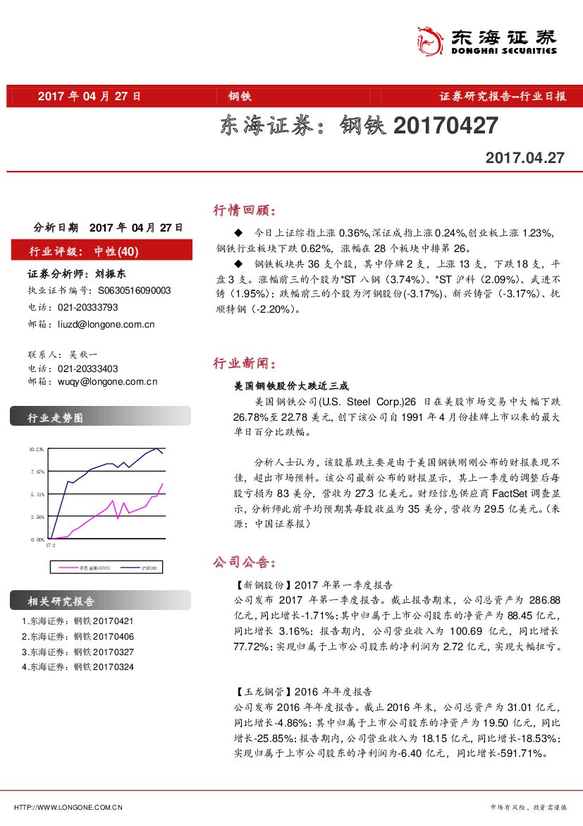 东海证券：钢铁行业日报
