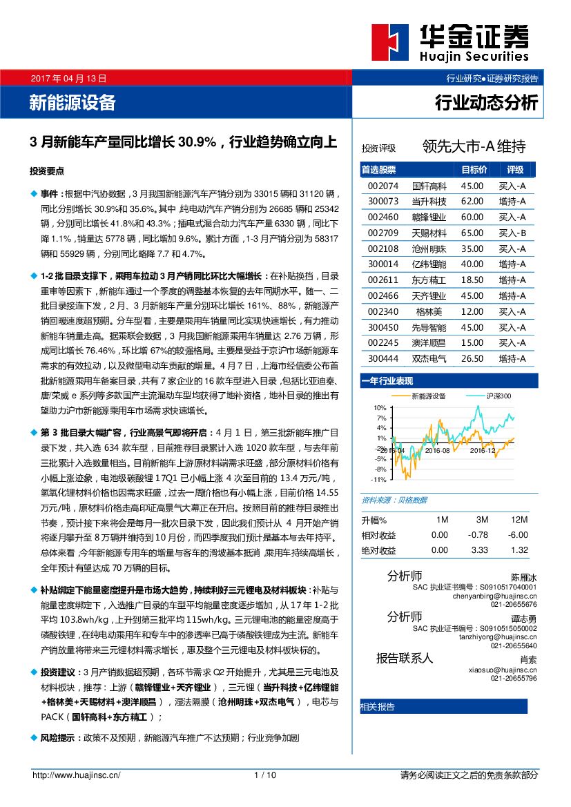华金证券：新能源设备：3月新能车产量同比增长30.9%，行业趋势确立向上