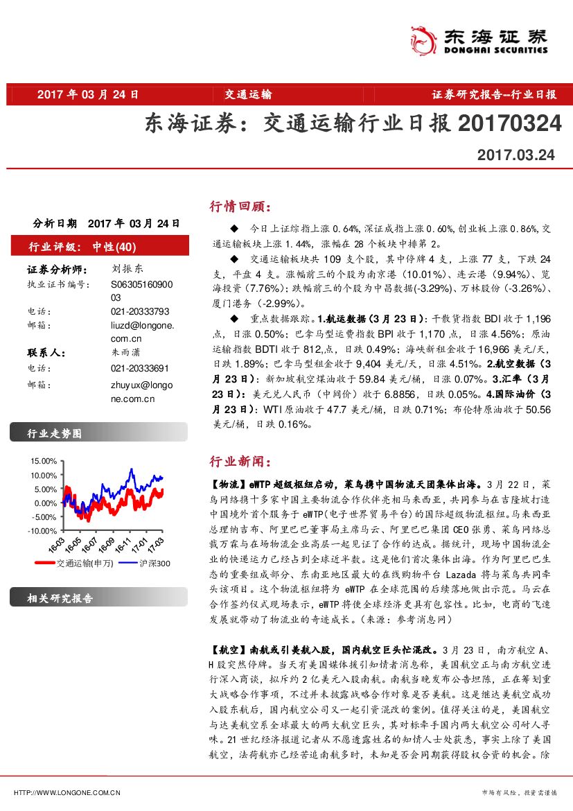 东海证券：交通运输行业日报