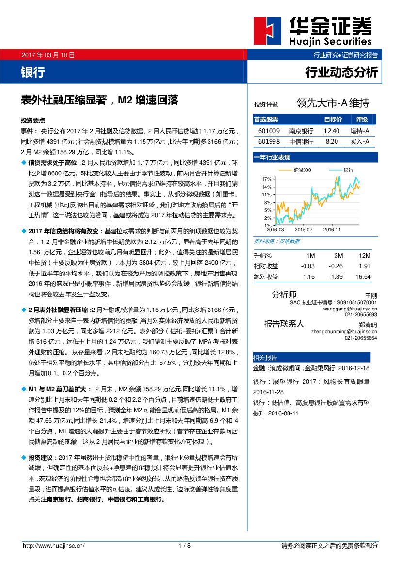 华金证券：银行行业动态分析：表外社融压缩显著，M2增速回落