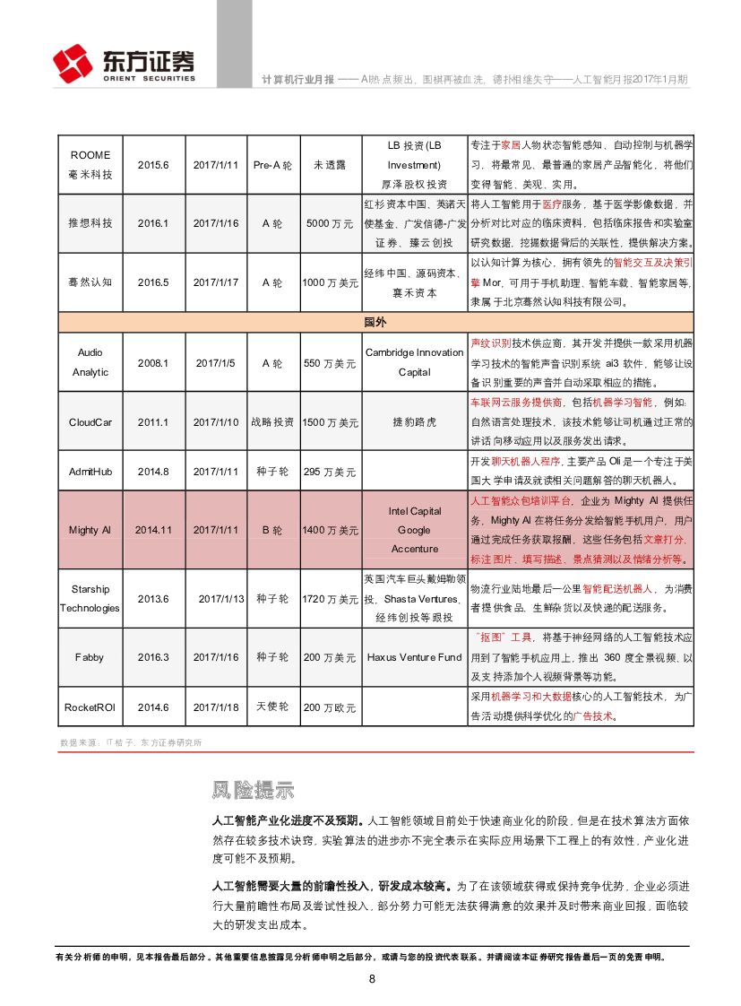 东方证券：人工智能月报2017年1月期：AI热点频出，围棋再被血洗，德扑相继失守_第8页