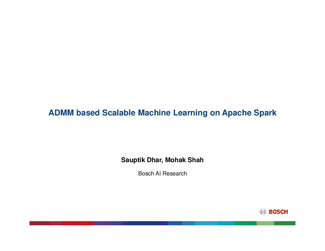 ADMM based Scalable Machine Learning on Apache Spark