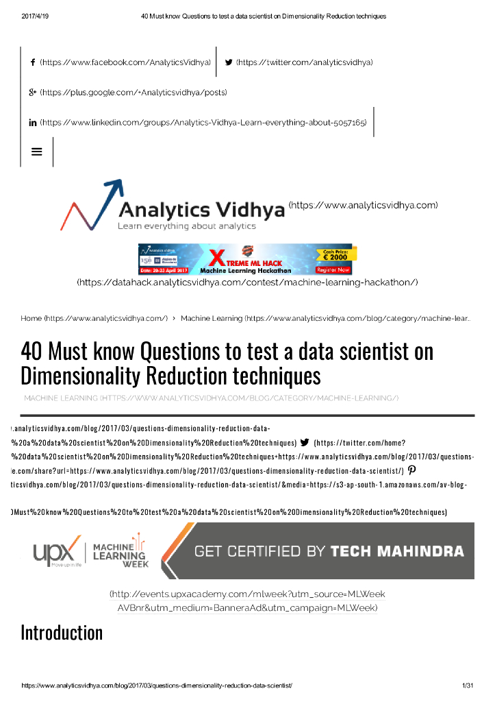 40 Must know Questions to test a data scientist on Dimensionality Reduction techniques