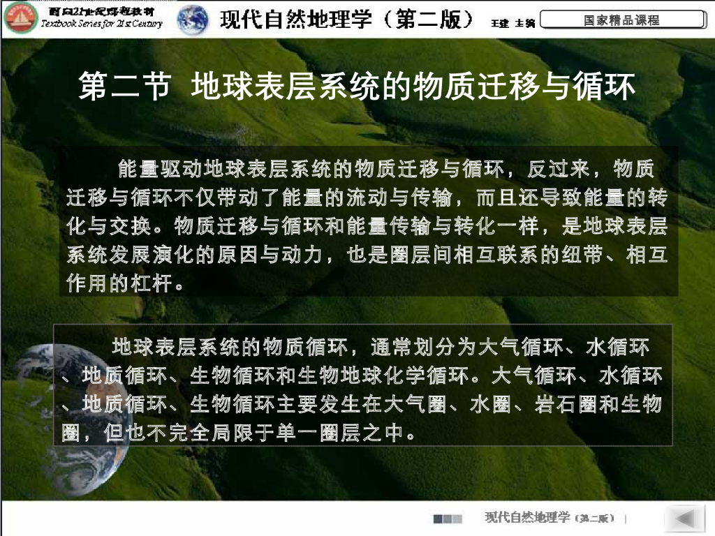 《现代自然地理学》演示文稿-地球表层系统的物质迁移与循环地球表层的地域分异规律