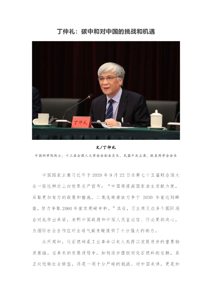 丁仲礼：<em>碳中和</em>对中国的挑战和机遇 海报
