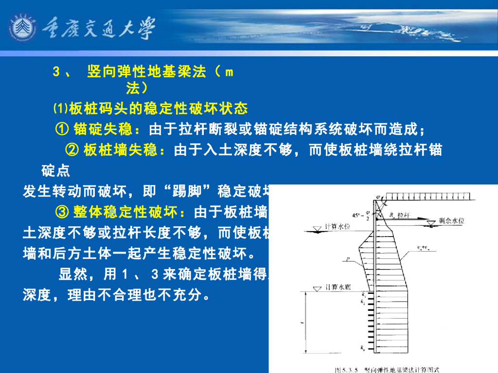 《港口水工建筑物》教学课件-板桩墙的计算⑷：计算方法——竖向弹性地基梁法等
