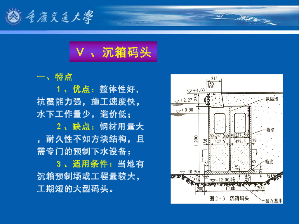 《港口水工建筑物》教学课件-重力式码头(7)_沉箱码头(1)-特点、型式、构造及箱壁计算