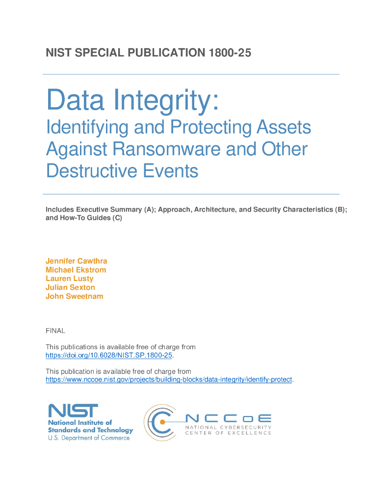NIST.SP.1800-25 数据完整性：识别和保护资产、防止勒索软件和其他破坏性事件