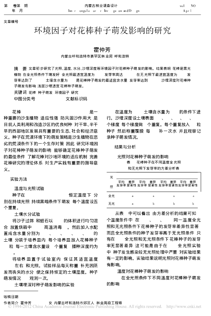 《园林植物栽培技术》环境因子对花棒种子萌发影响的研究