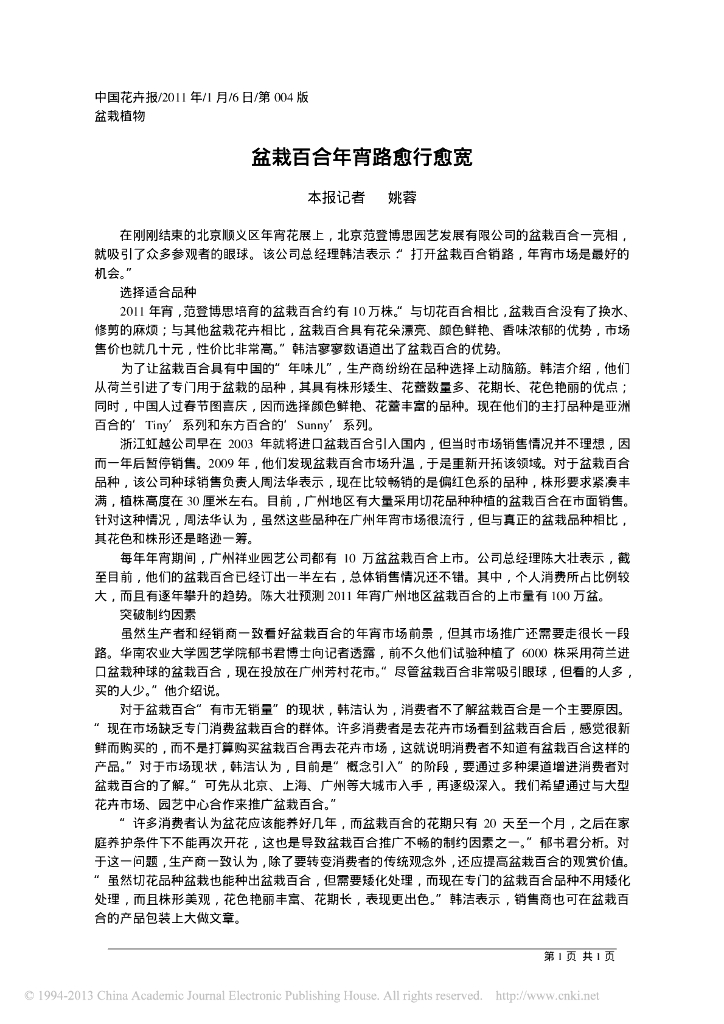 盆栽百合年宵路愈行愈宽