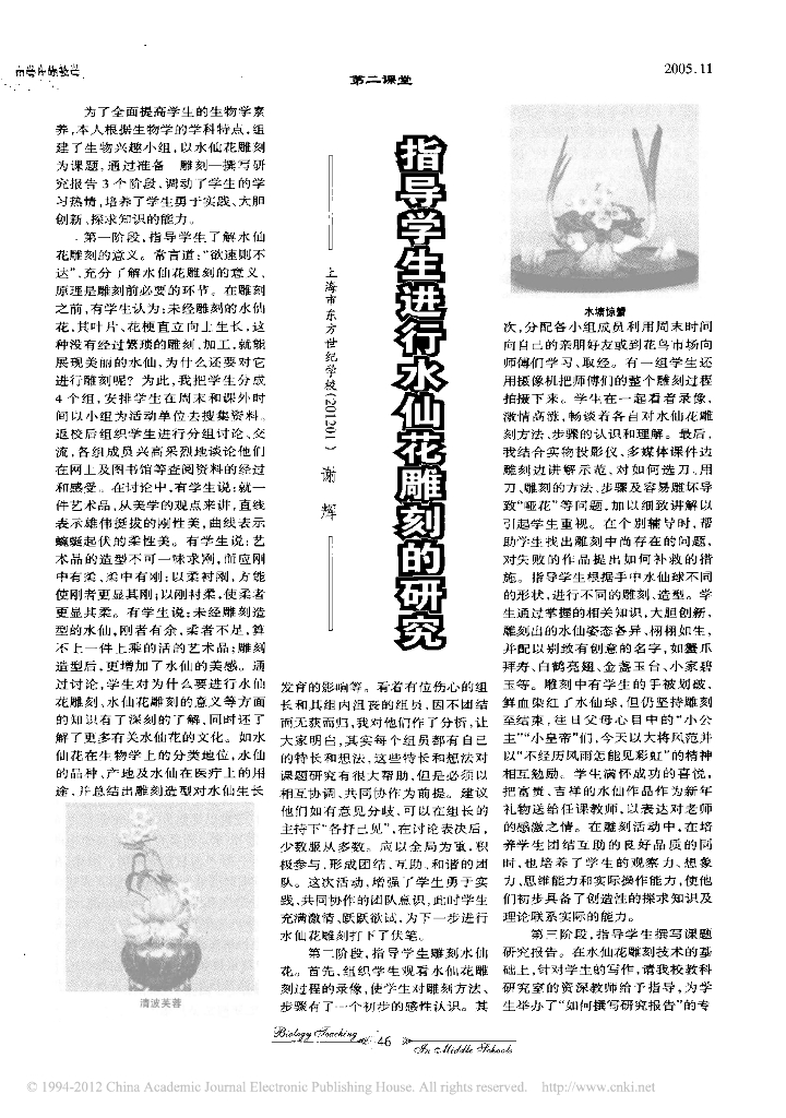 指导学生进行水仙花雕刻的研究