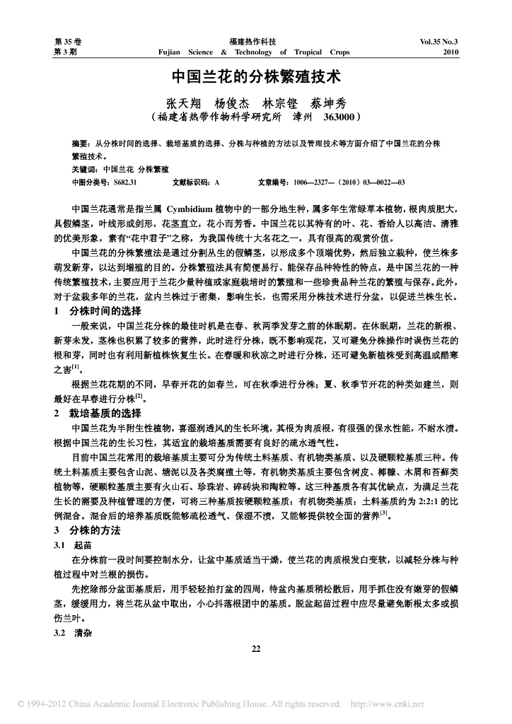 中国兰花的分株繁殖技术