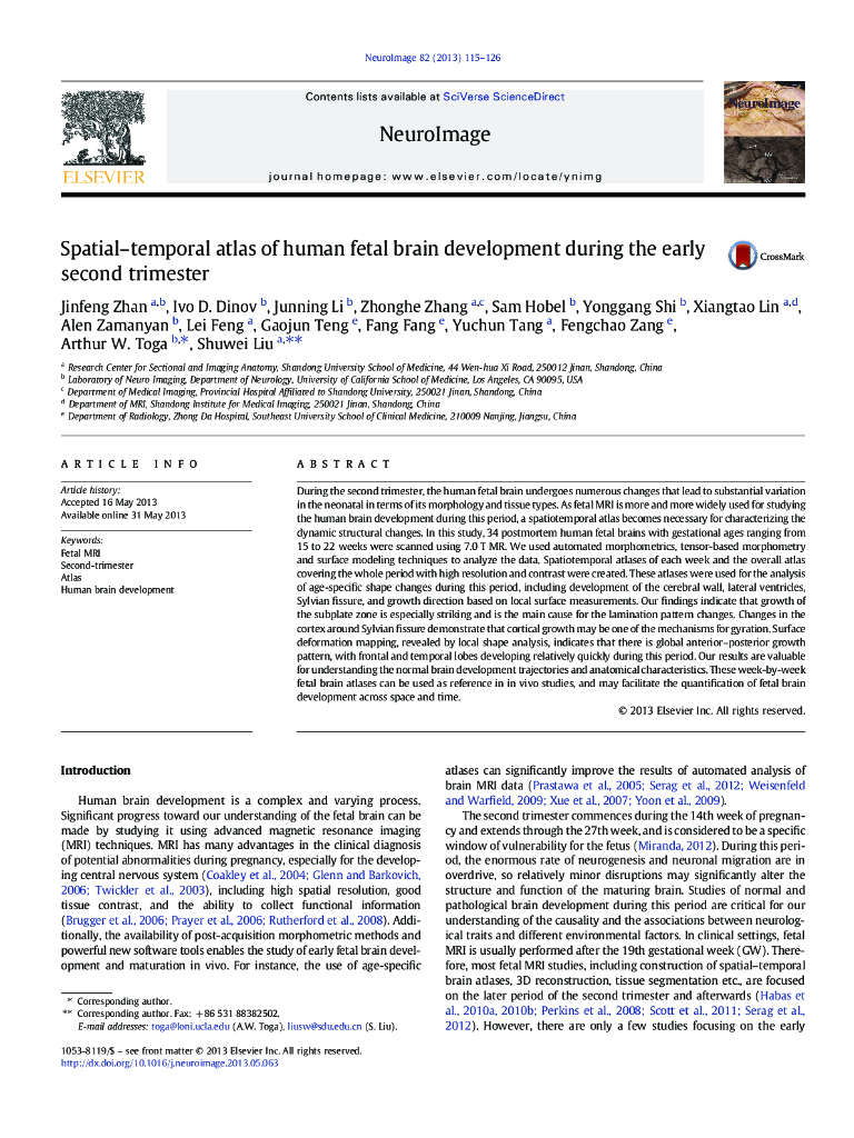 《断层影像解剖学》Spatial–temporal atlas of human fetal brain development