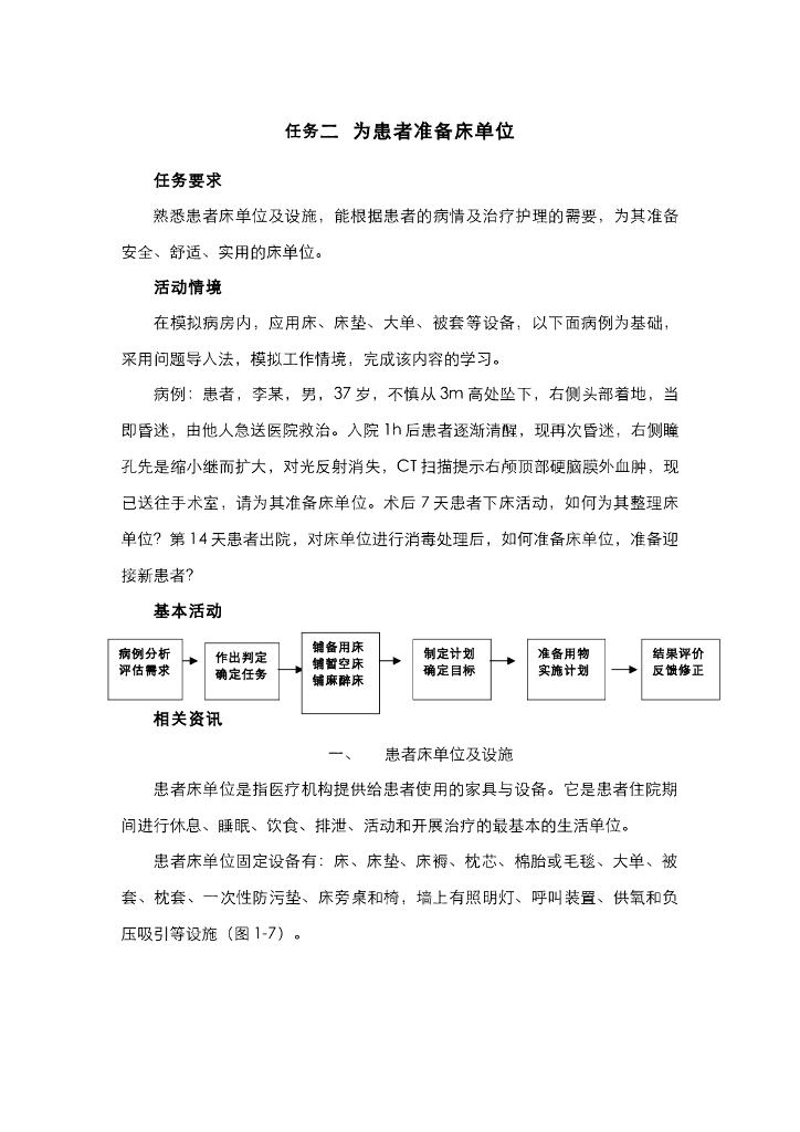 《护理技巧》电子教材-任务二 为患者准备床单位