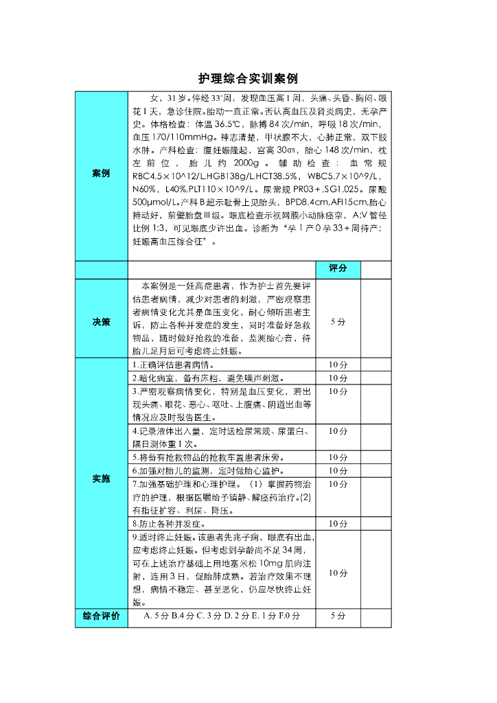 《护理技巧》课程综合实训项目（一）