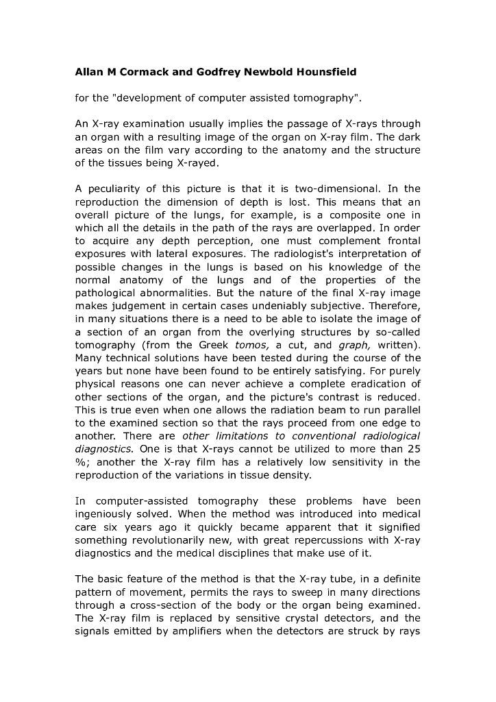 《现代医学成像技术》Housfield lecture