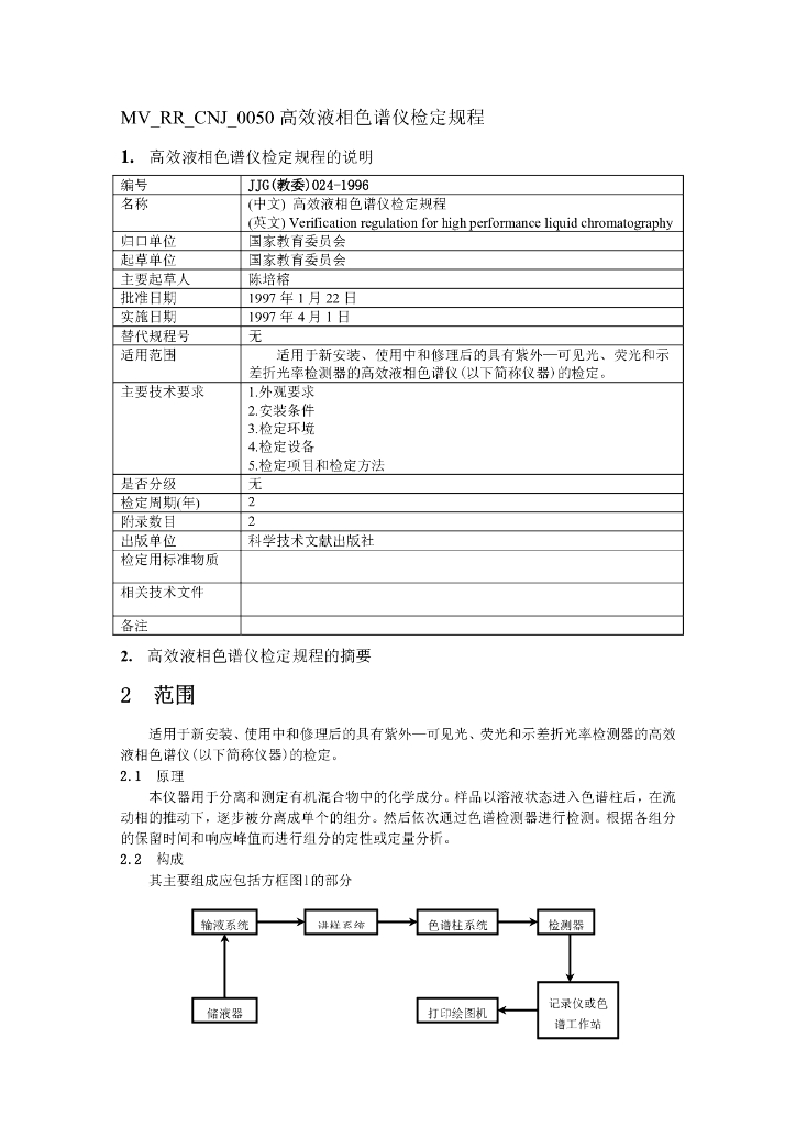 《药物检测分析技术》文献资料-高效液相色谱仪检定规程