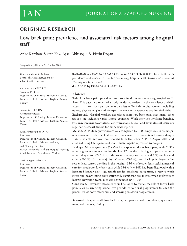 《护理学基础》Low back pain prevalence and associated risk factors among hospital staff.