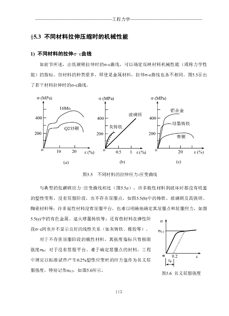 《工程力学》电子教材-第二节 不同材料拉伸压缩时的机械性能