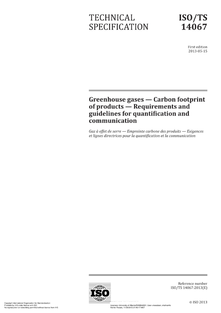 ISO 14067-2013国际碳足迹标准（英文）