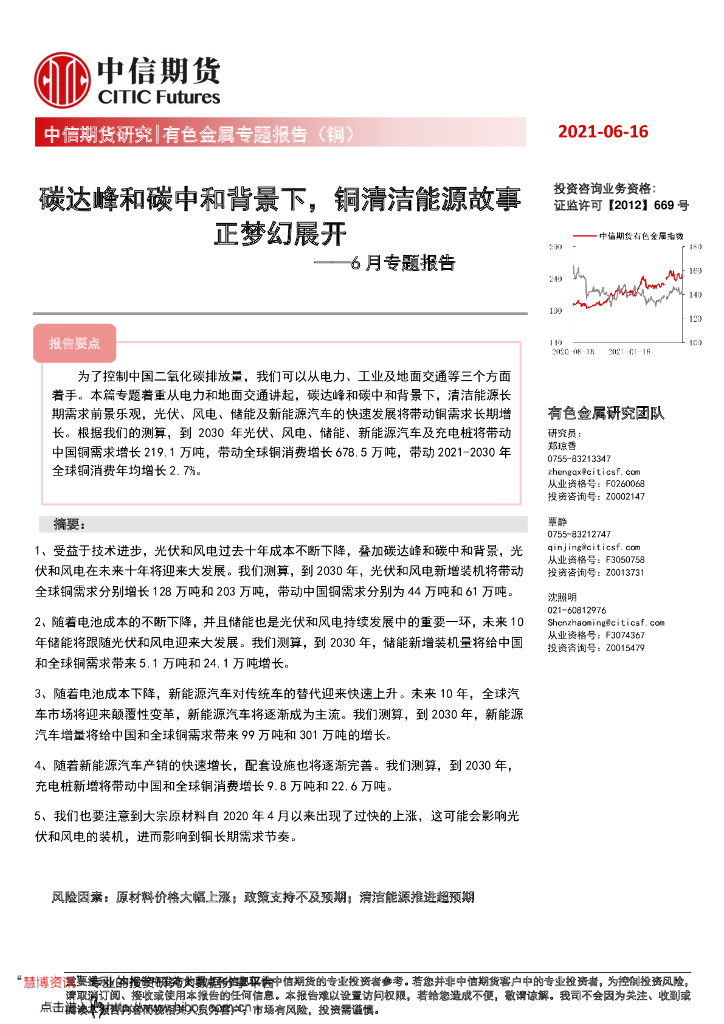 中信期货：有色金属专题报告（铜）碳达峰和<em>碳中和</em>背景下，铜清洁能源故事正梦幻展开 海报