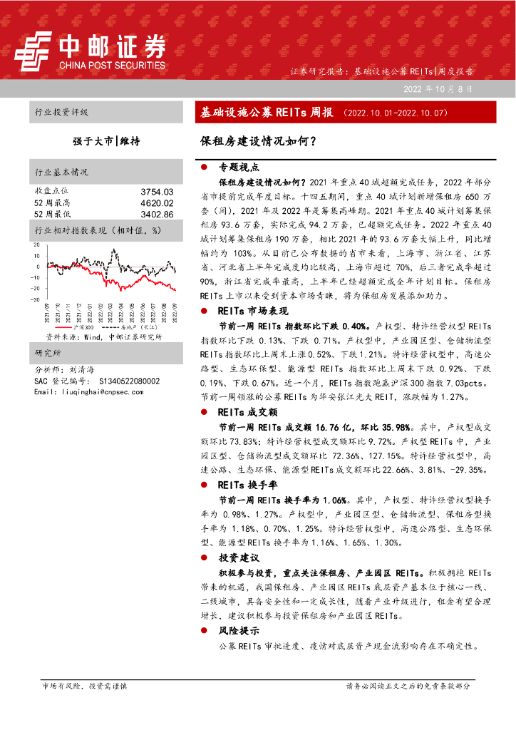 中邮证券：基础设施公募REITs周报：保租房建设情况如何？