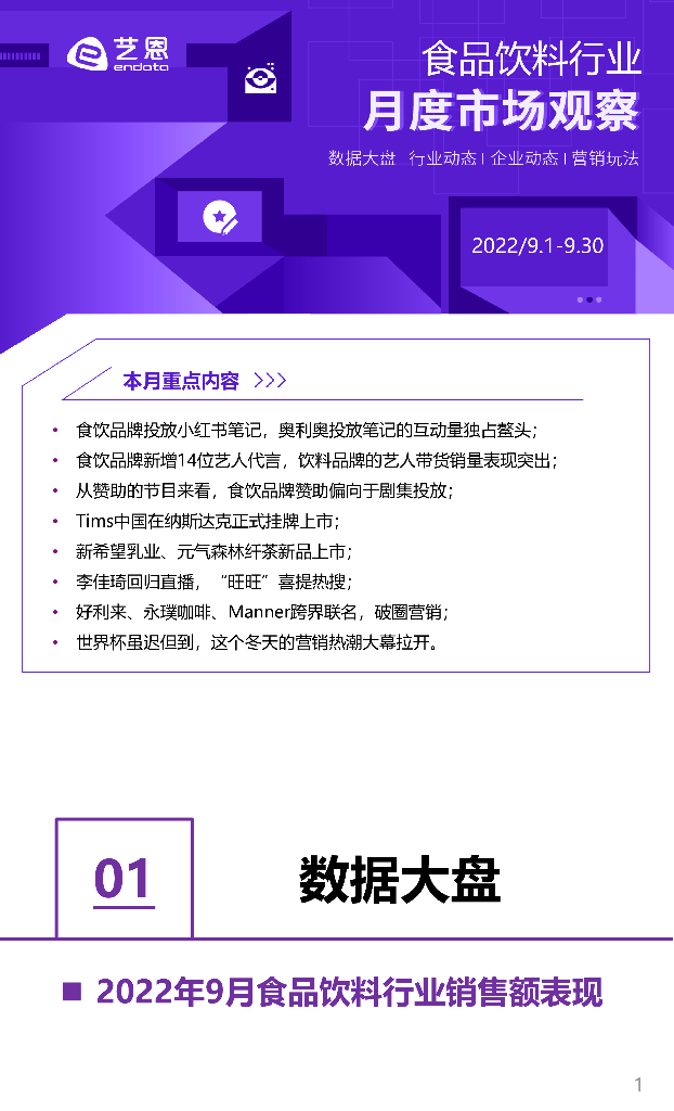艺恩数据：2022年9月食品饮料行业月度市场观察