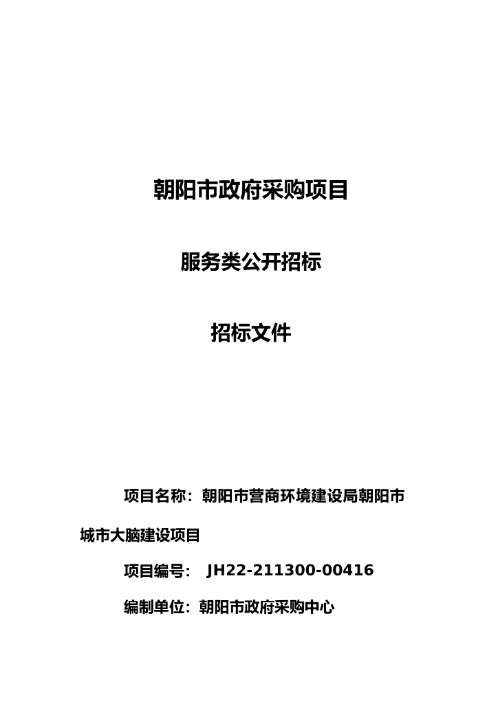 朝阳市政府采购项目服务类公开招标招标文件：朝阳市营商环境建设局朝阳市城市大脑建设项目