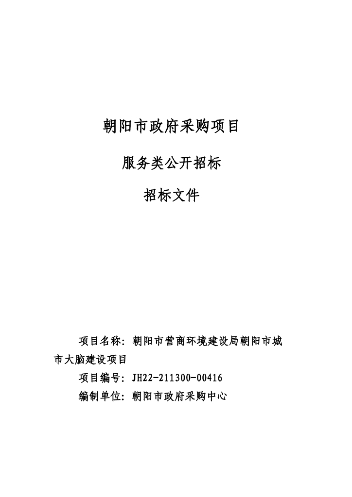 朝阳市政府采购项目服务类公开招标招标文件：朝阳市营商环境建设局朝阳市城市大脑建设项目