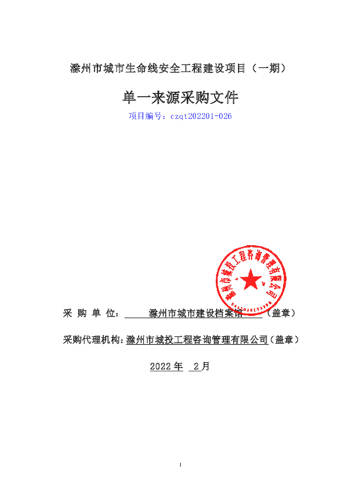 滁州市城市生命线安全工程建设项目（一期）  招标文件