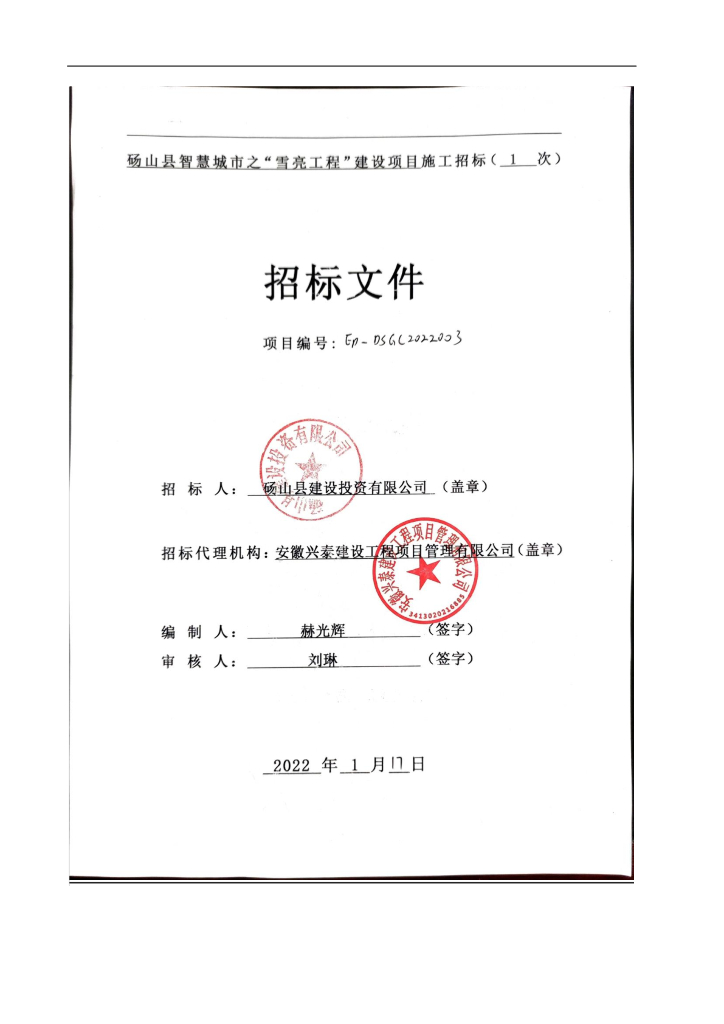 砀山县智慧城市之“雪亮工程”建设项目（一次）  招标文件