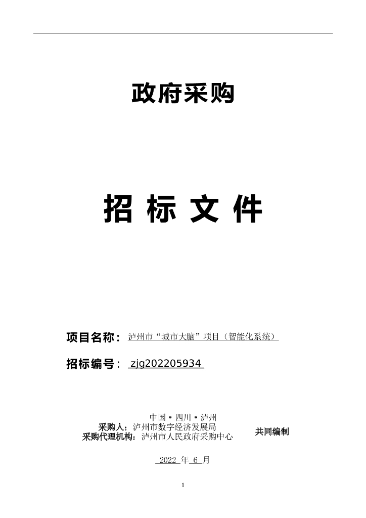 泸州市”城市大脑“项目（智能化系统）