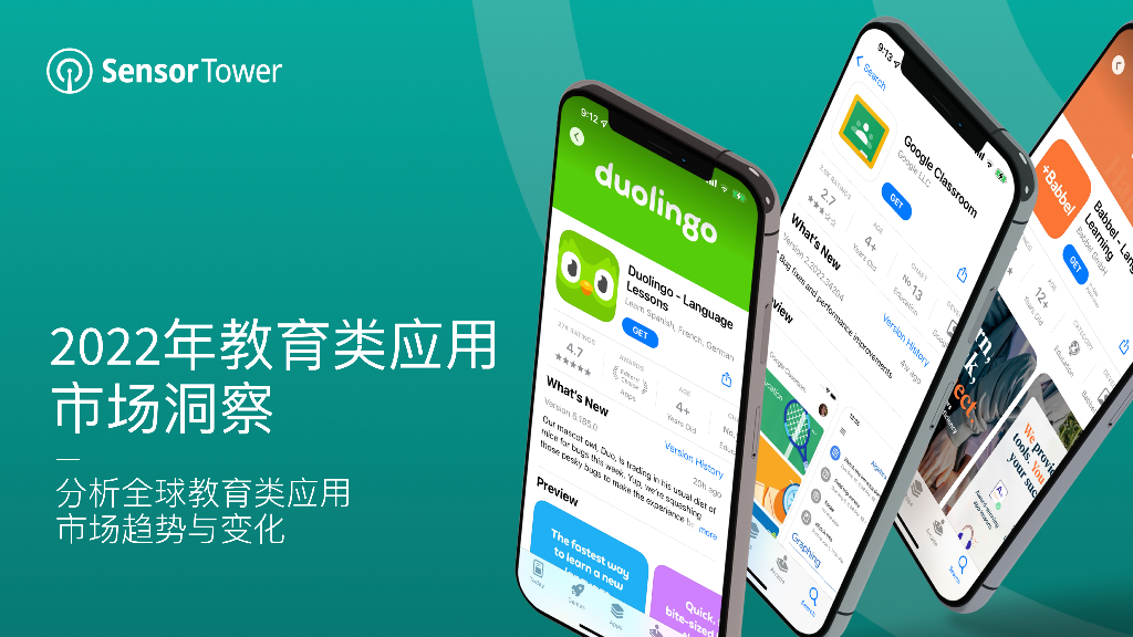 Sensor Tower：2022年教育类应⽤市场洞察