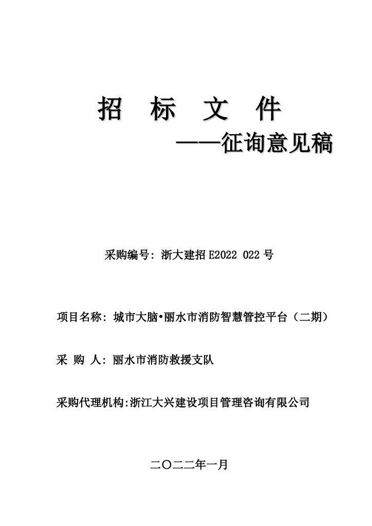 城市大脑丽水市消防智慧管控平台（二期）采购招标文件（征求意见稿）