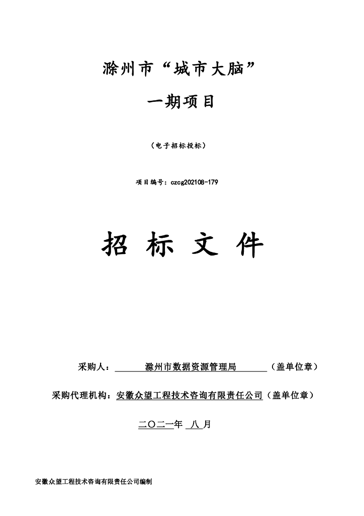 滁州市“城市大脑”一期项目  招标文件