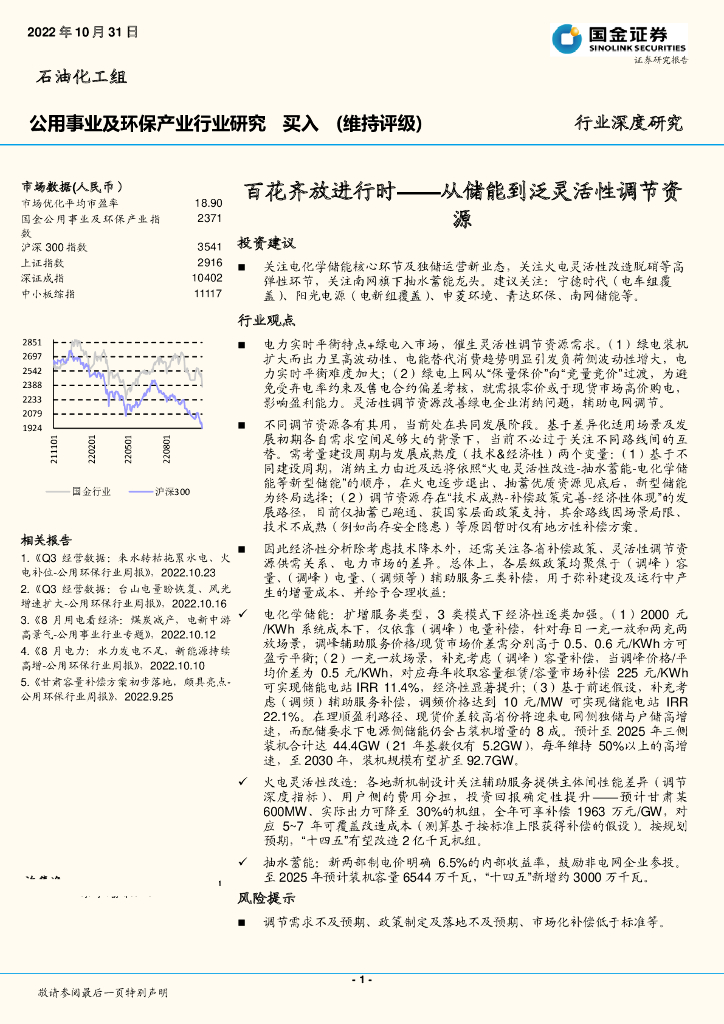 国金证券：公用事业及环保产业行业研究：百花齐放进行时-从储能到泛灵活性调节资源