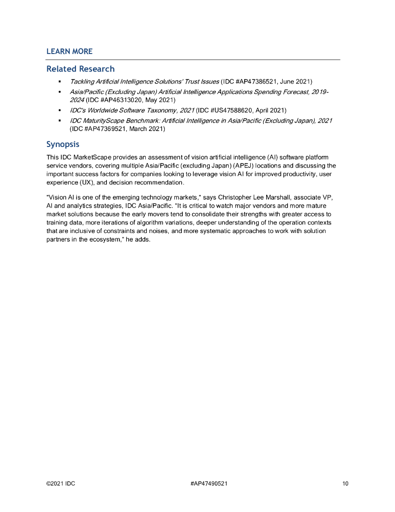 IDC：2021 亚太区（不含日本）视觉人工智能软件平台厂商测评（英文版）_第10页