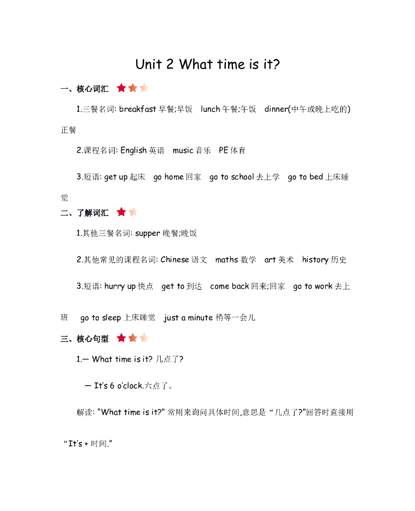 人教四下 Unit 2 知识清单